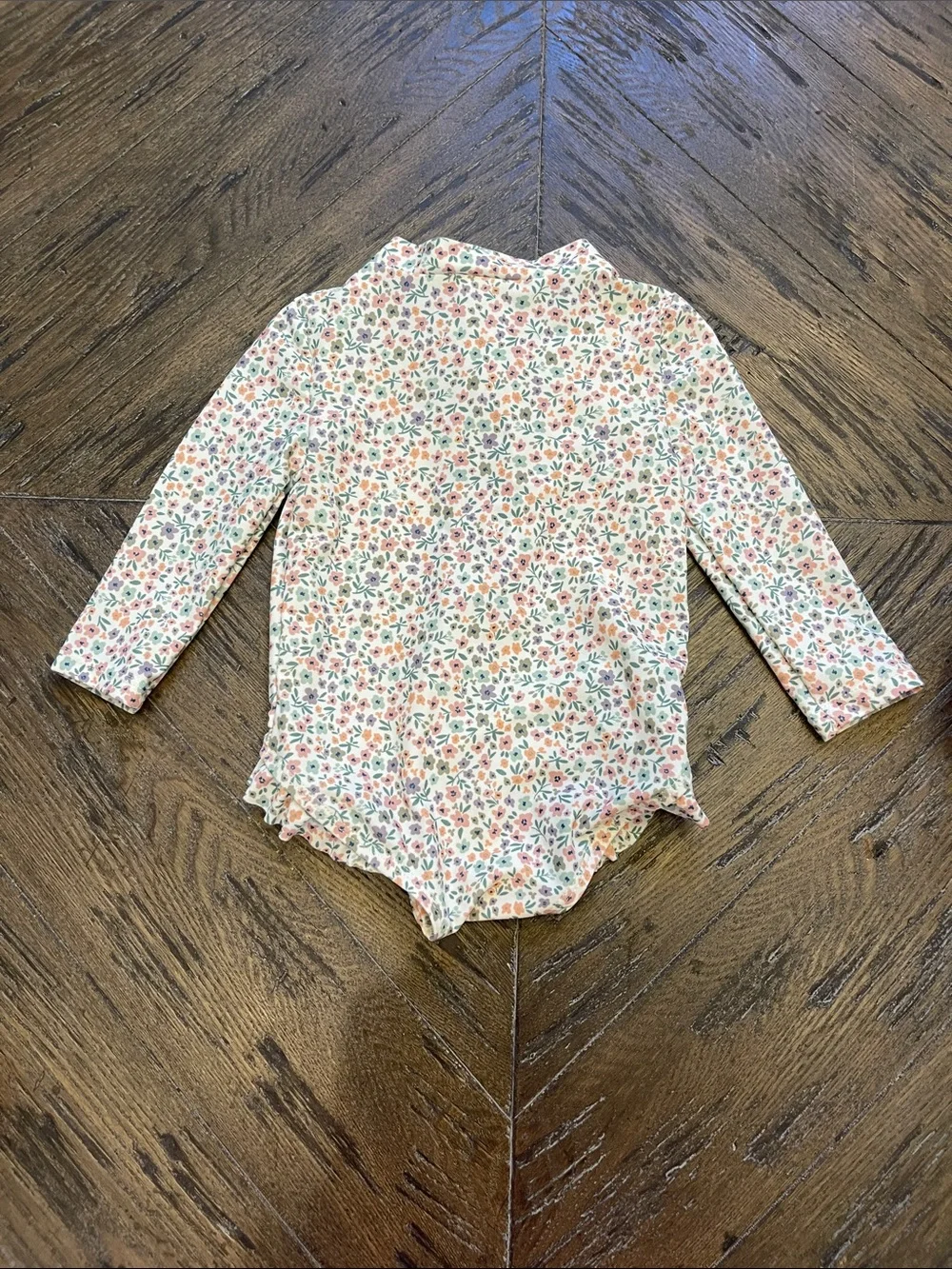 Little Planet Long-Sleeve Floral One-Piece Rashguard - Cream with Pink & Green